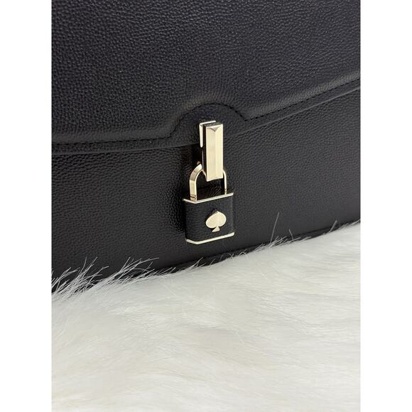 Kate Spade Locket Large Flap Crossbody Bag Black Pebbled Leather Chain Strap NWT - Picture 2 of 5